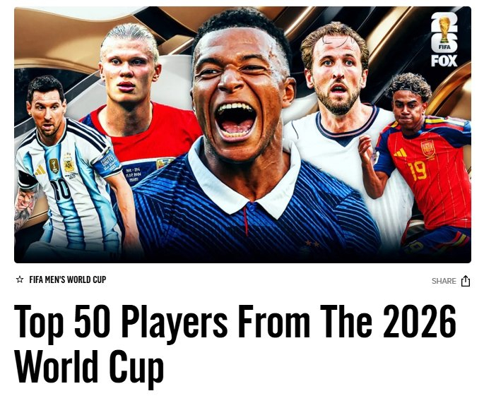 福克斯体育评世界杯TOP50球星，梅西第一C罗落选